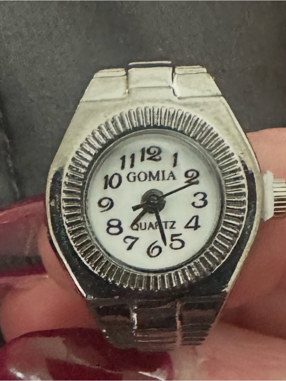 Silver-Tone Quartz Ring Watch - White Dial